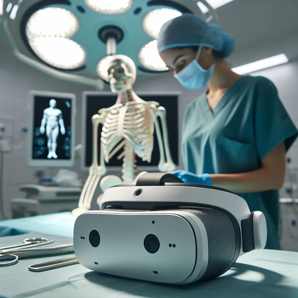 "Cirujano en un hospital español utilizando gafas de realidad aumentada durante una cirugía, mejorando la precisión y la asistencia médica."